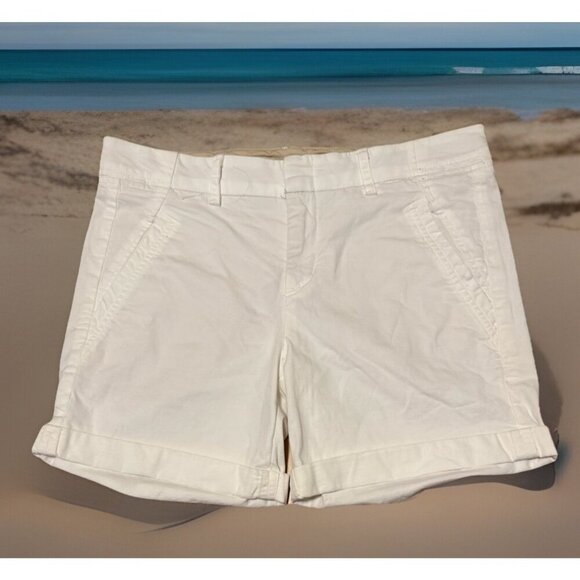 VINCE Women’s Shorts Cream Cuffed Mid-Rise Cotton Size 2  Vacation Summer - Picture 1 of 4